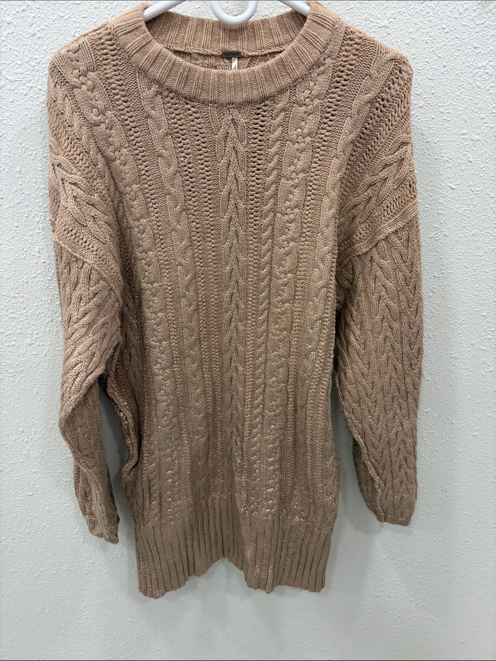 Free People Cable Knit Sweater Dress in Beige